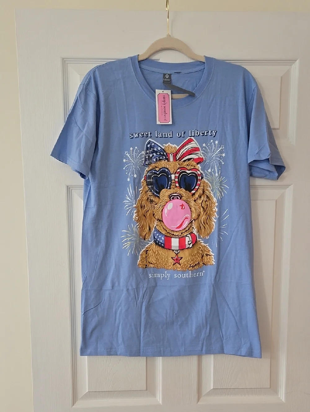 NWT Simply Southern 'Sweet Land of Liberty' Patriotic Dog Tee Blue - Picture 2 of 4